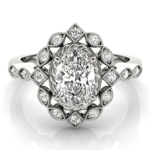 14KT White Gold Multi-stone Oval Diamond Engagement Ring 
