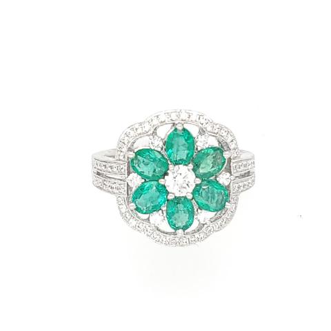 14K White gold Emerald and Diamond Ring 