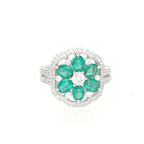 14K White gold Emerald and Diamond Ring 