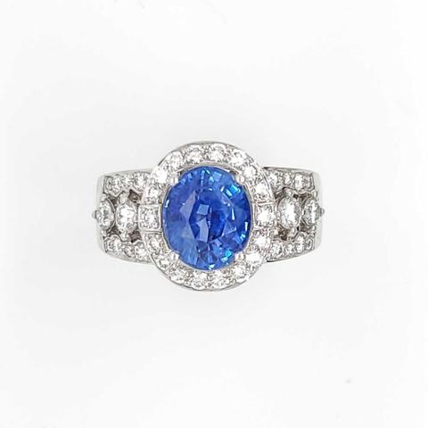 Blue Sapphire and Diamond 14k white gold ring